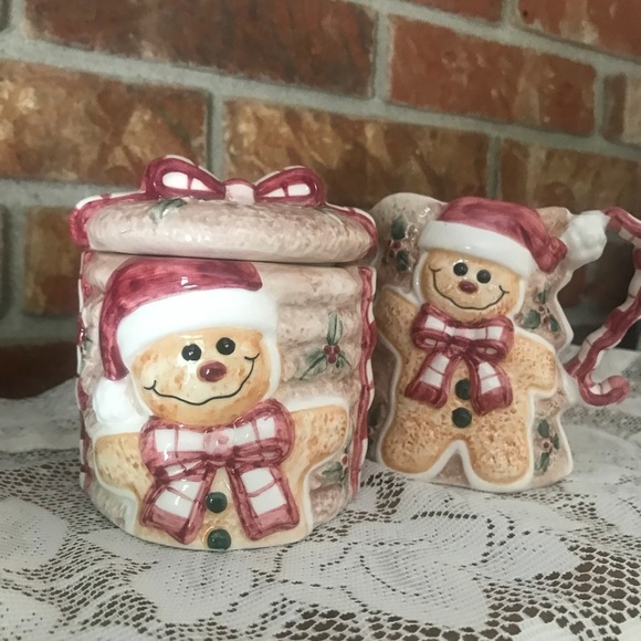 Rare Vintage Hand Painted Gingerbread Man Christmas Sugar/Creamer - Picture 10 of 12